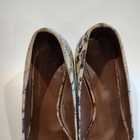 Gucci Authentic Charlotte Floral Wedges Horsebit Hardware Peep Toe 37.5 - Picture 14 of 16